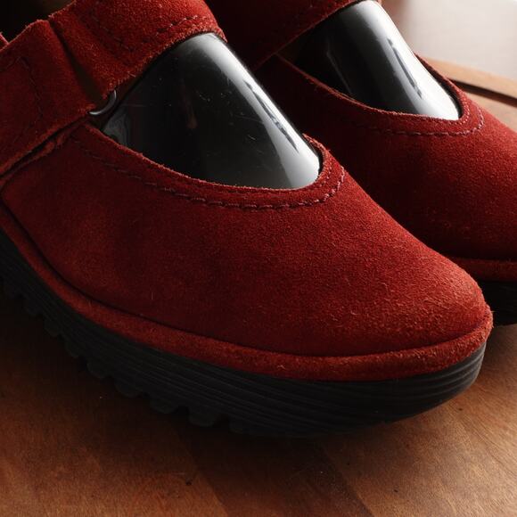 Fly London Shoes Womens SZ EU 38 US 7.5-8 Red Lato Mary Jane Wedge Suede Comfort - Picture 5 of 13